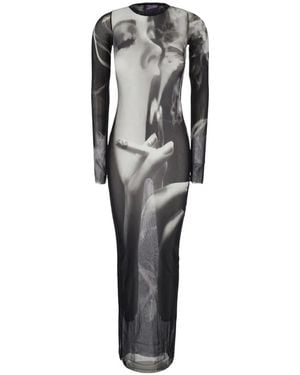 Jean Paul Gaultier Graphic-Print Long-Sleeve Maxi Dress - Grey