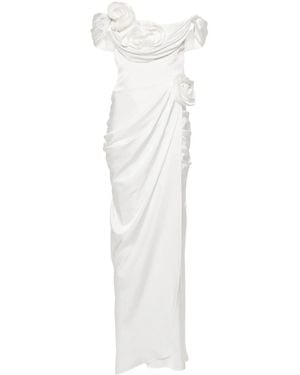 Ana Radu Floral-Appliqué Draped Gown - White