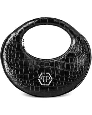 Philipp Plein Clutch Moon Media Con Stampa Coccodrillo - Nero