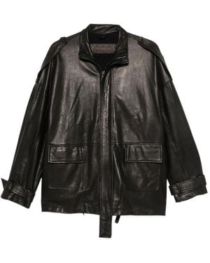 Giorgio Brato Chaqueta De Piel Con Charreteras - Negro