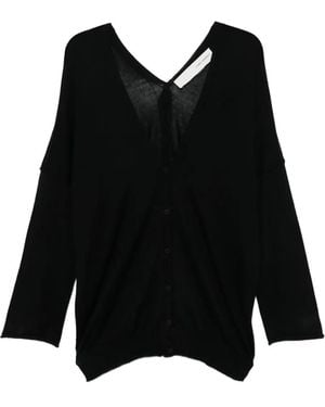 Isabel Benenato V-Neck Buttoned Cardigan - Black