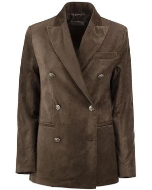 Antonelli Double-Breasted Velvet Blazer - Brown
