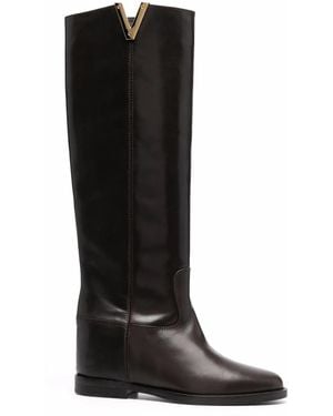 Via Roma 15 Logo Plaque Knee-Length Boots - Black