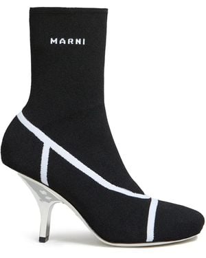 Marni Logo Intarsia-Knit Ankle Boots - Black