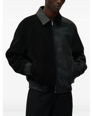 Arte' Chaqueta De Cuero A Paneles Con Parche Del Logo - Negro