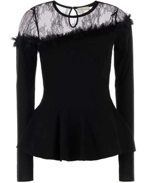 Blumarine Lace-Insert Peplum Jumper - Black