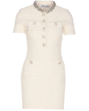 Self-Portrait Metallic Bouclé Jewel-Embellished Mini Dress - Natural