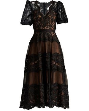 Tadashi Shoji Belline Puff-Sleeve Embroidered Dress - Black