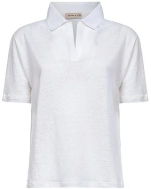 Blanca Vita V-Neck Short-Sleeve Polo Shirt - White