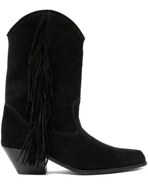 Vic Matié Dallas Fringe-Detail Suede Boots - Black