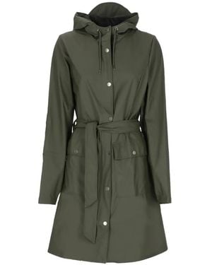 Rains Curve Hooded Belted Coat - Green
