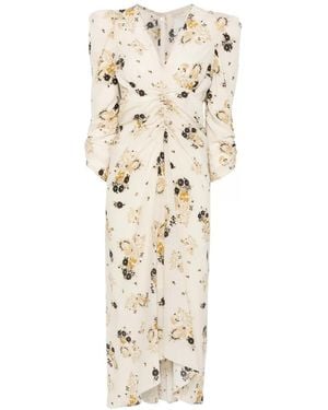 Isabel Marant Albini Floral-Print Ruched Midi Dress - White