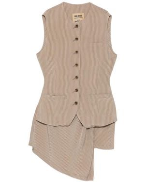 Uma Wang Stripe-Pattern Asymmetric Waistcoat - Natural