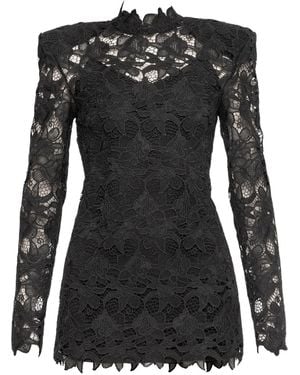 Nissa Shoulder-Pads Lace Mini Dress - Black