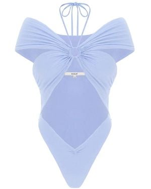 MANURI Eleni Cut-Out Off-Shoulder Bodysuit - Blue