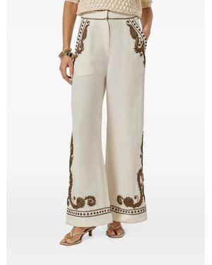 Scarlett Poppies Embroidered Palazzo Trousers - Natural