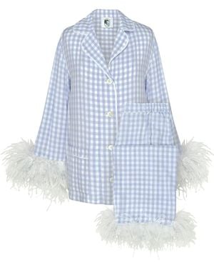 Sleeper Gingham Feather-Trim Pyjama Set - Blue