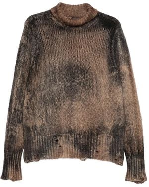 Avant Toi Distressed-Effect Roll-Neck Sweater - Brown