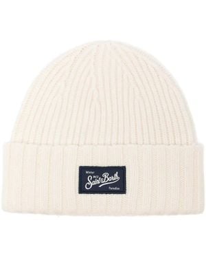 MC2 Saint Barth Logo-Patch Ribbed-Knit Beanie Hat - White