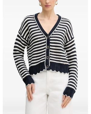 Guess Striped Scalloped-Hem Cardigan - Black
