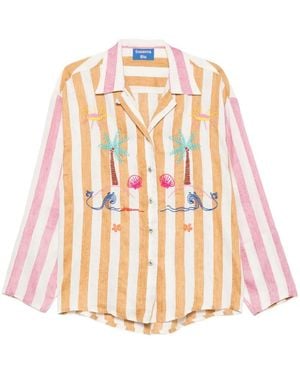 SUSANNA BLU Embroidered Striped Shirt - White