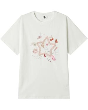 B+ AB Graphic-Print Bouclé-Trim T-Shirt - White