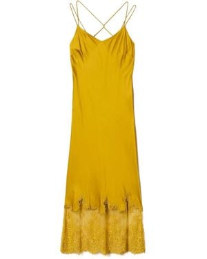 Twinset Satin Lace-Trim Slip Dress - Yellow