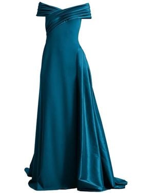 sachin and babi light blue dress Tadashi Shoji 3D Floral Embroidered Crepe Bateau Neck Long Sleeve Side  Ruched Sheath Gown