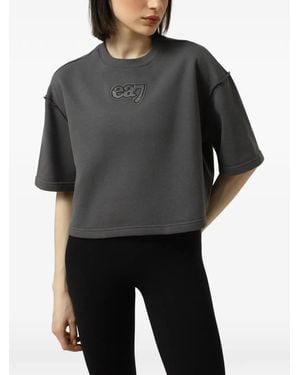 EA7 Logo-Patch Raw-Edge T-Shirt - Black