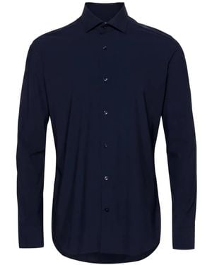 Caliban Spread-Collar Long-Sleeve Shirt - Blue