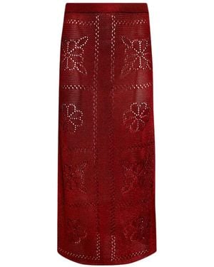 Calle Del Mar Floral Midi Skirt - Red
