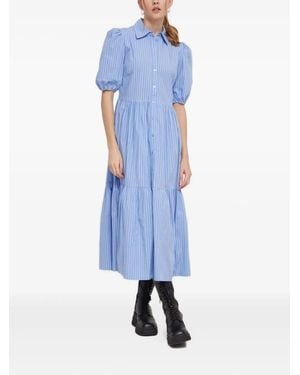 Desigual Puff-Sleeves Striped Shirt Midi Day Dress - Blue