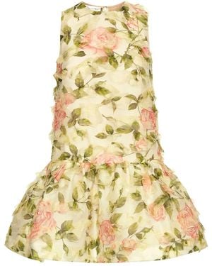 Oscar de la Renta Rose-Print Fil-Coupé Mini Dress - Yellow