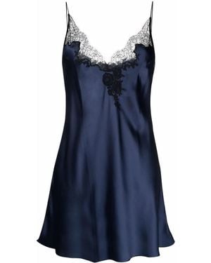 Carine Gilson Lace-Panelled Silk-Satin Slip Dress - Blue