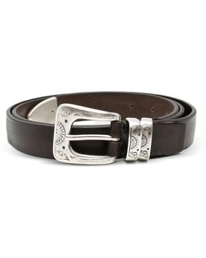 Eraldo Engraved-Buckle Leather Belt - Brown