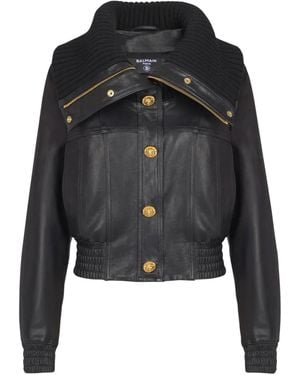 Balmain Knit-Collar Button Jacket - Black