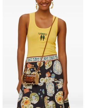 FARM Rio Toucan Logo-Embroidered Top - Yellow