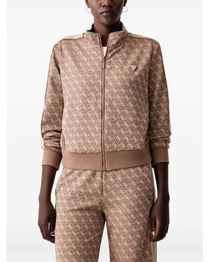 Guess 4G Monogram-Print Zip-Up Sweatshirt - Brown