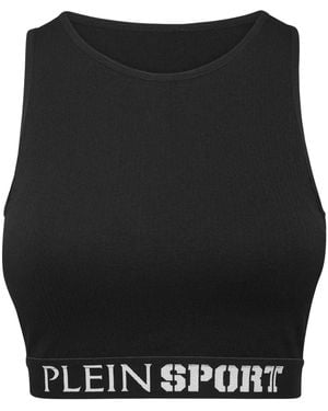 Philipp Plein Ribbed Seamless Training Sports Bra - Black