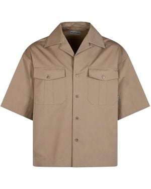 Balenciaga Short-Sleeve Flap-Pocket Shirt - Brown