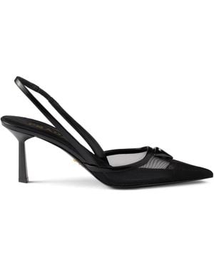 Prada Mesh Triangle Slingback Pumps 75 - Black