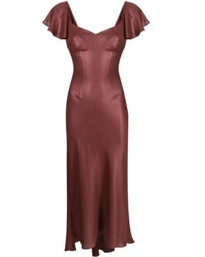 Parlor Metallic-Effect Short-Sleeved Midi Dress - Red