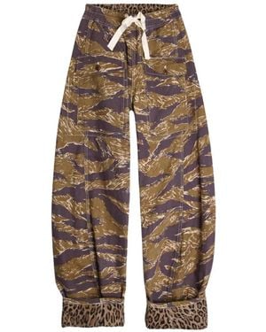 R13 Reversible Leopard-Stripe Pants - White