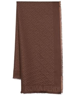 Fendi Logo-Print Virgin-Wool Scarf - Brown