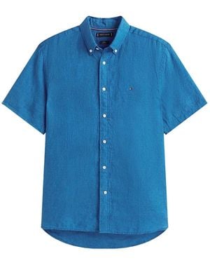 Tommy Hilfiger Linnen Overhemd Met Geverfd Effect - Blauw