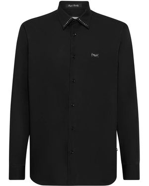 Philipp Plein Studded Poplin Long-Sleeve Shirt - Black