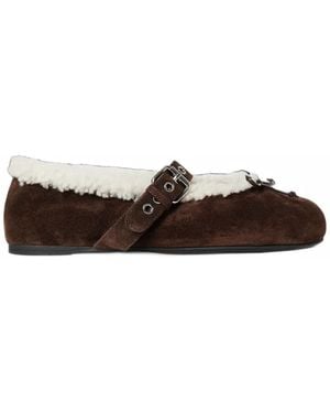 Miu Miu Suede And Shearling Ballerinas - White