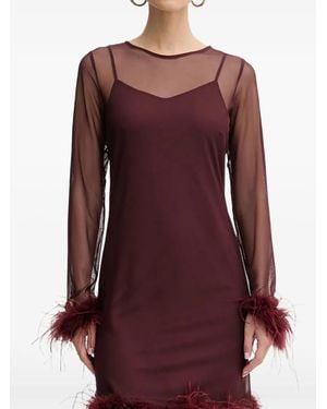 Never Fully Dressed Feather-Trim Mini Dress - Red