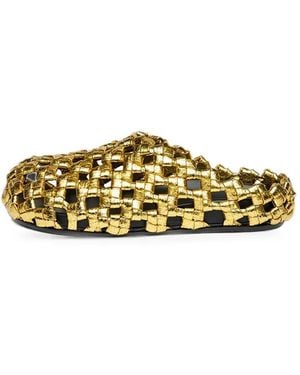 A.W.A.K.E. MODE Woven Leather Mules - Metallic