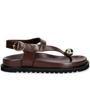 Souliers Martinez Spiaggia Sphere-Detail Slingback Flat Sandals - Brown